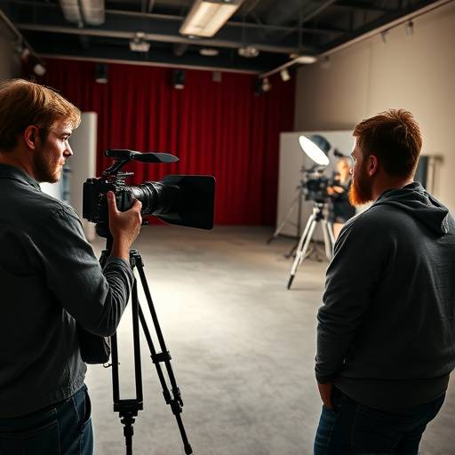Filmteam bei einer Dreharbeit im Studio der Schauspielschule